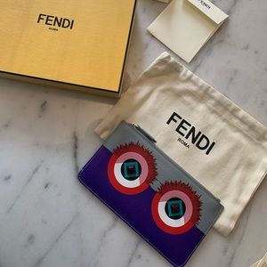 Auth Fendi Vitelli Monster Flat Pouch